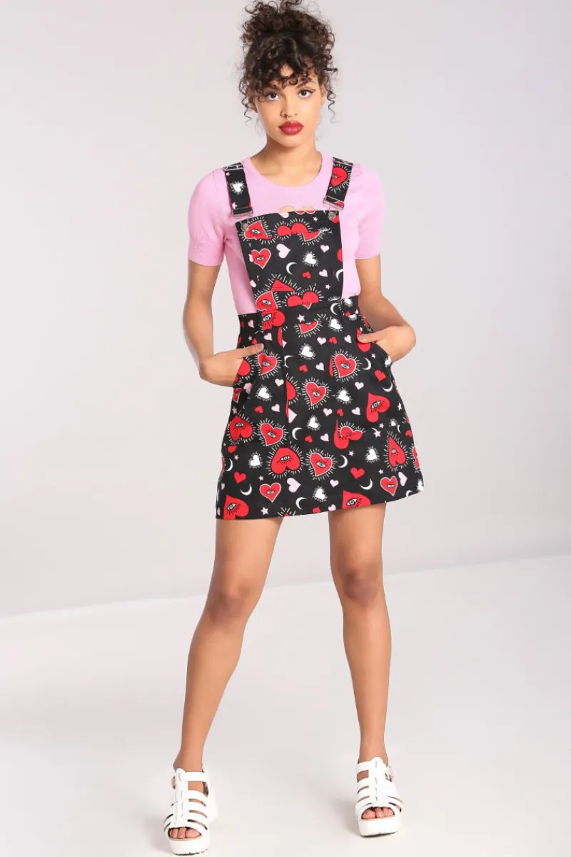 Hell Bunny Kate Heart Pinafore Dress Black Outlet