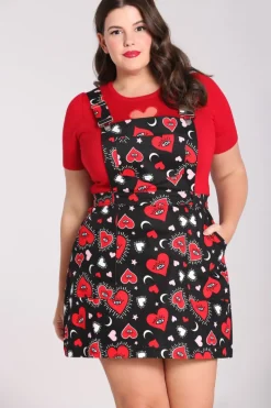 Hell Bunny Kate Heart Pinafore Dress Black Outlet