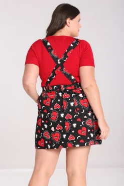 Hell Bunny Kate Heart Pinafore Dress Black Outlet