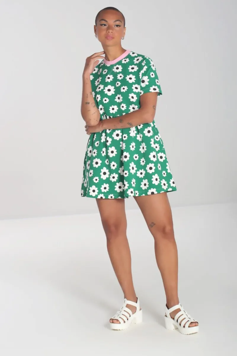 Hell Bunny Kitsch Daisy MIni Dress Green Online