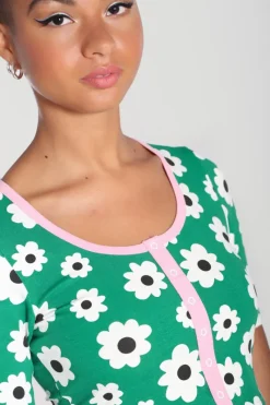 Hell Bunny Kitsch Daisy Top Green
