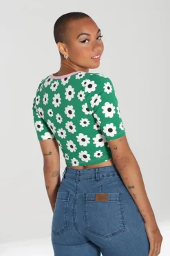 Hell Bunny Kitsch Daisy Top Green