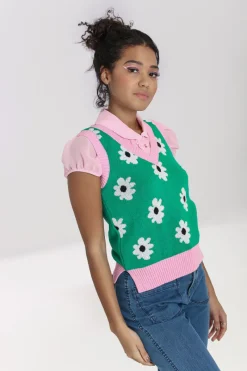 Hell Bunny Kitsch Daisy Vest Green Sale