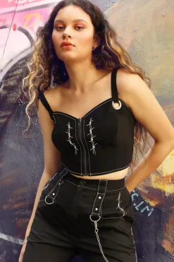 Hell Bunny Lennox Crop Top Black New