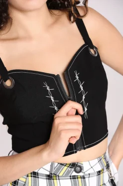 Hell Bunny Lennox Crop Top Black New