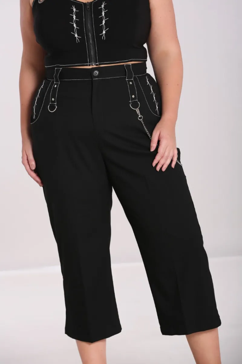 Hell Bunny Lennox Cropped Trousers Black Discount