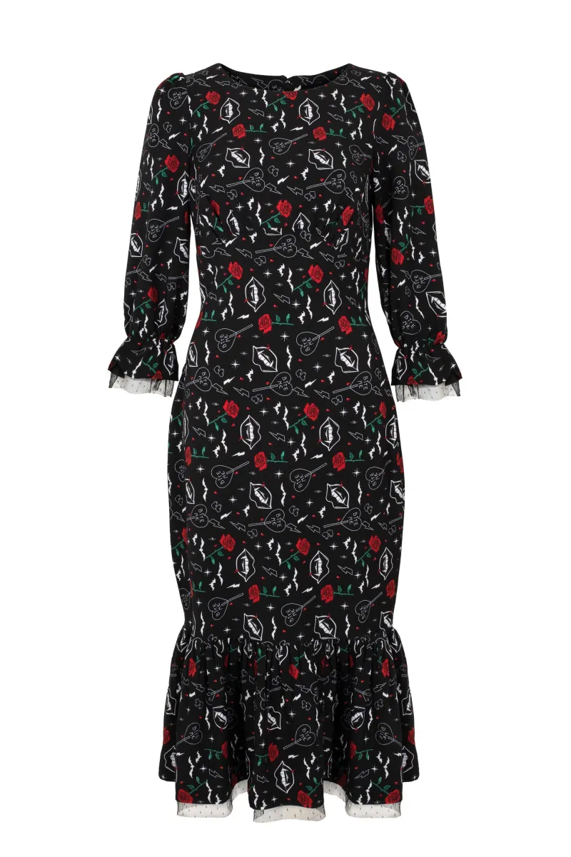Hell Bunny Lilith Maxi Dress Black New