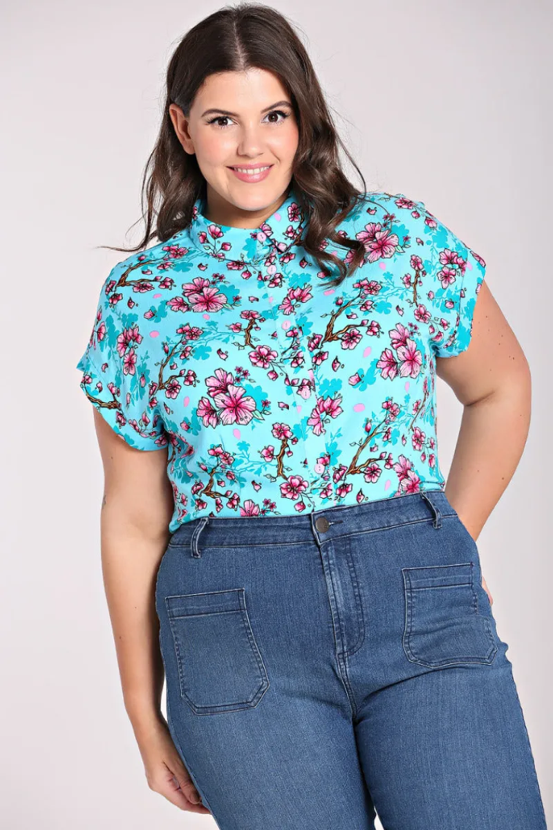 Hell Bunny Louella Shirt Aqua New