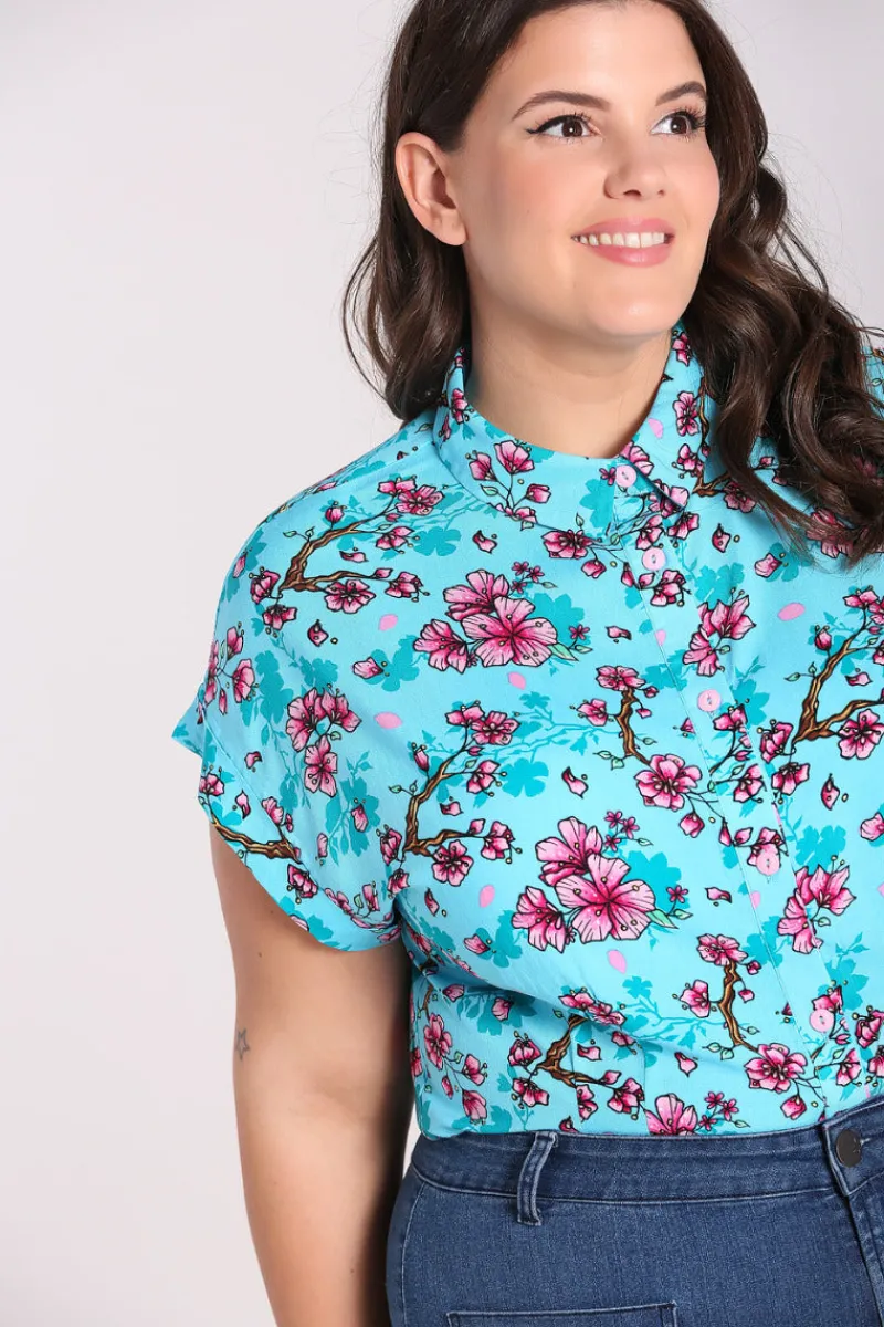 Hell Bunny Louella Shirt Aqua New