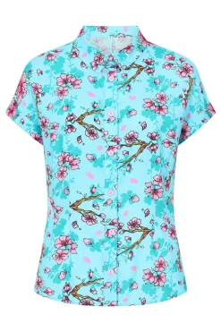 Hell Bunny Louella Shirt Aqua New