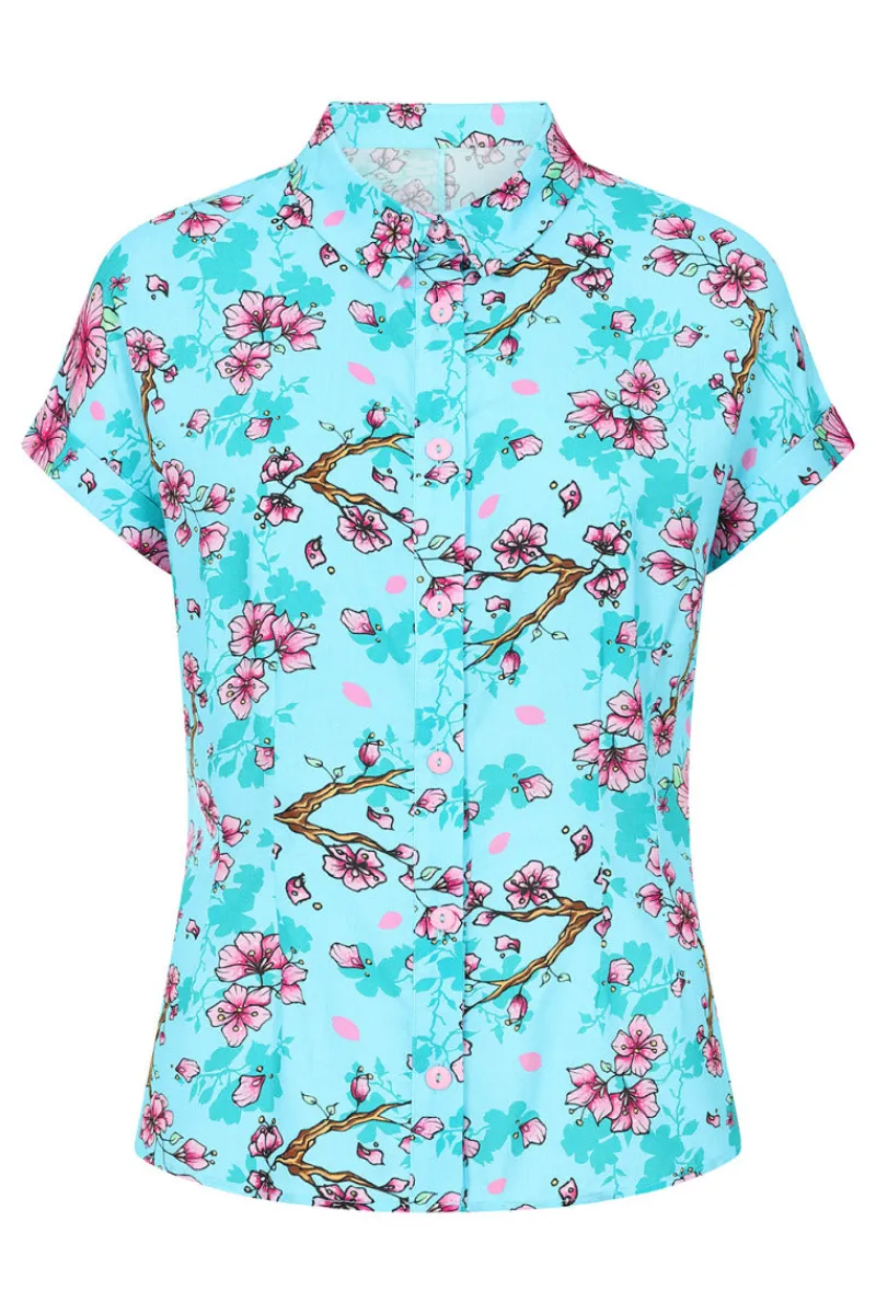 Hell Bunny Louella Shirt Aqua New