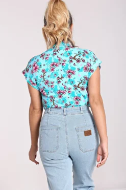 Hell Bunny Louella Shirt Aqua New