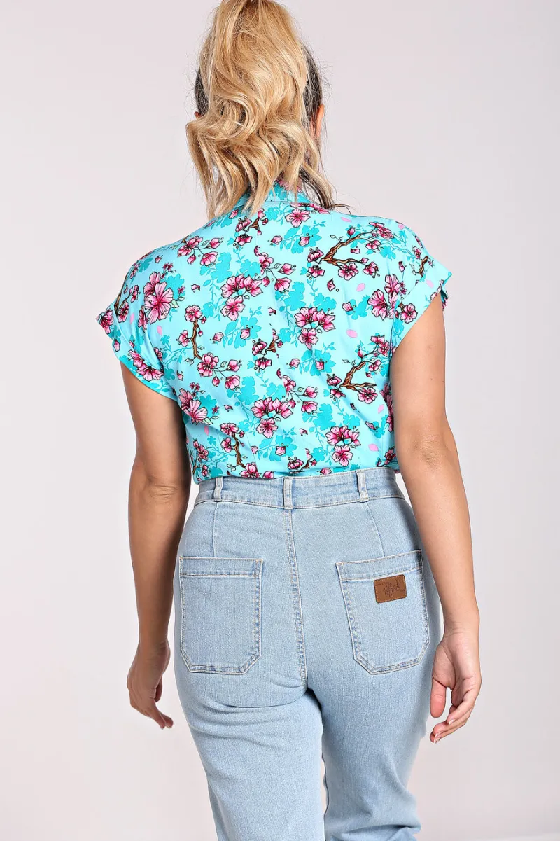 Hell Bunny Louella Shirt Aqua New