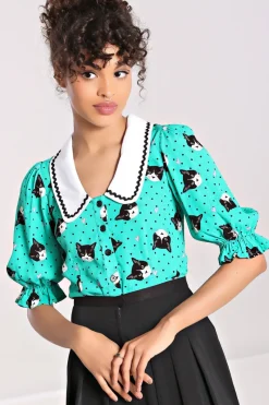 Hell Bunny Love Cats Blouse Green Best