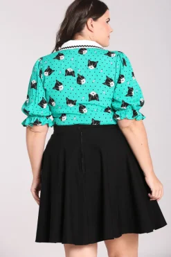 Hell Bunny Love Cats Blouse Green Best