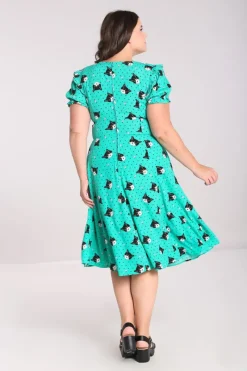 Hell Bunny Love Cats Midi Dress Green Sale