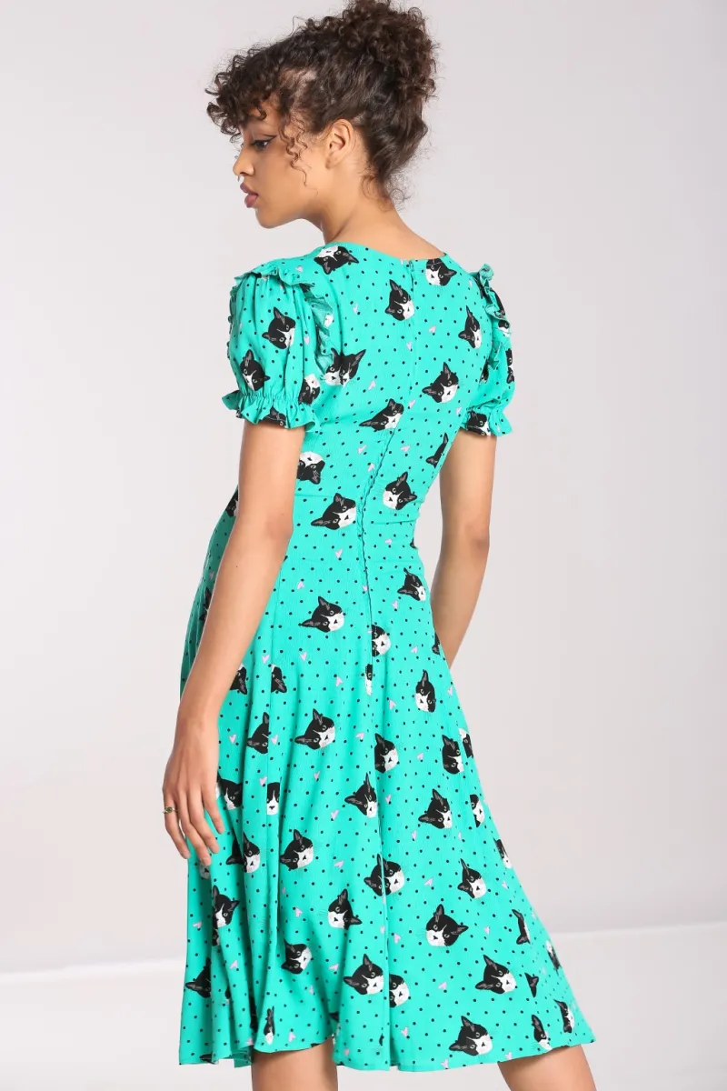 Hell Bunny Love Cats Midi Dress Green Sale