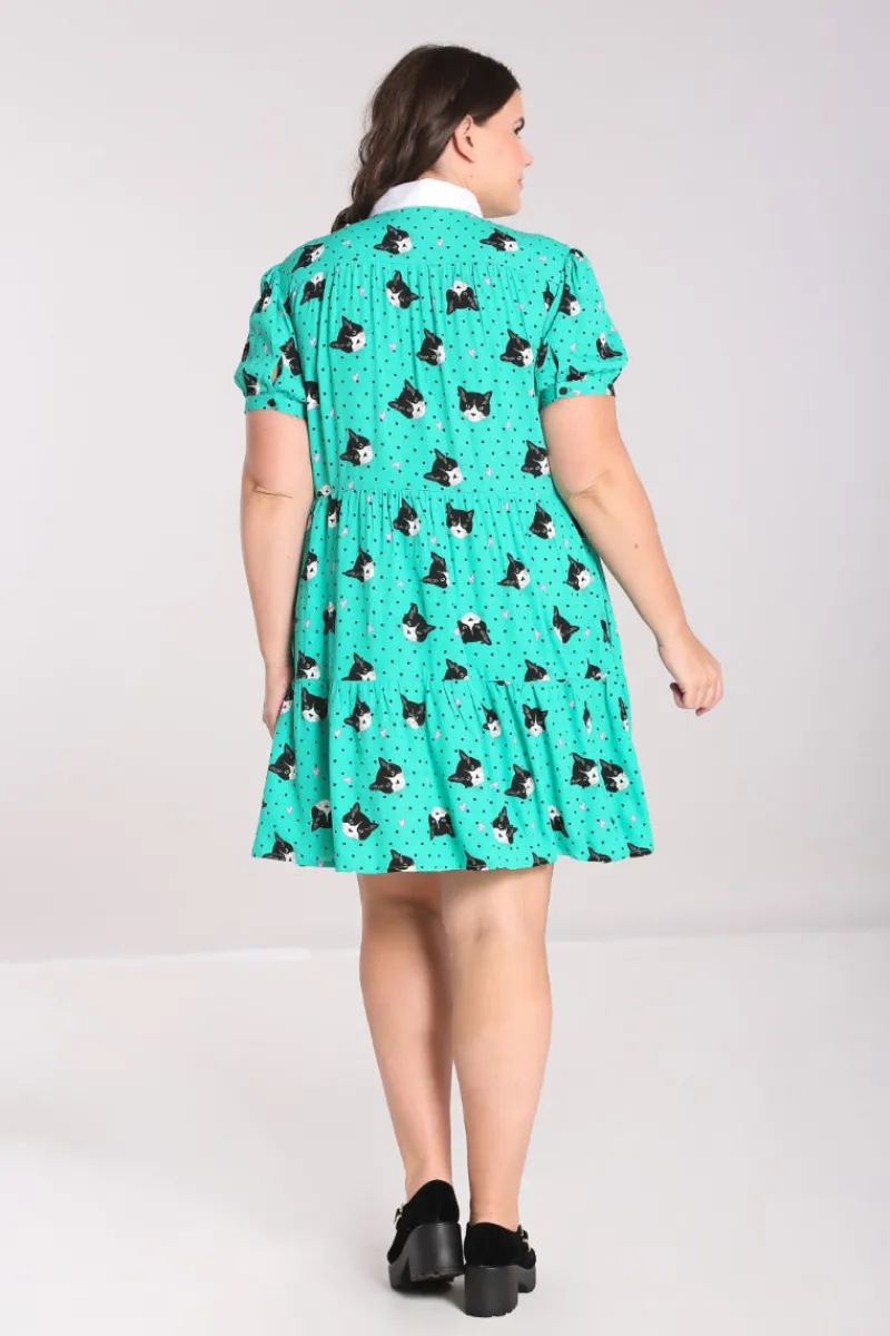 Hell Bunny Love Cats Mini Dress Green Discount