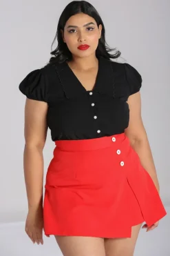 Hell Bunny Maddy Blouse Black Hot