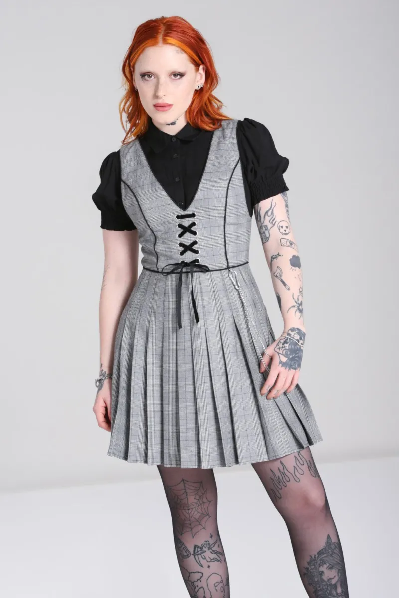 Hell Bunny Mina Pinafore Dress Grey Outlet