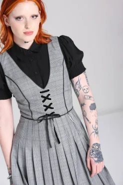 Hell Bunny Mina Pinafore Dress Grey Outlet