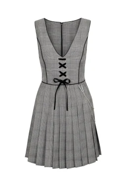 Hell Bunny Mina Pinafore Dress Grey Outlet