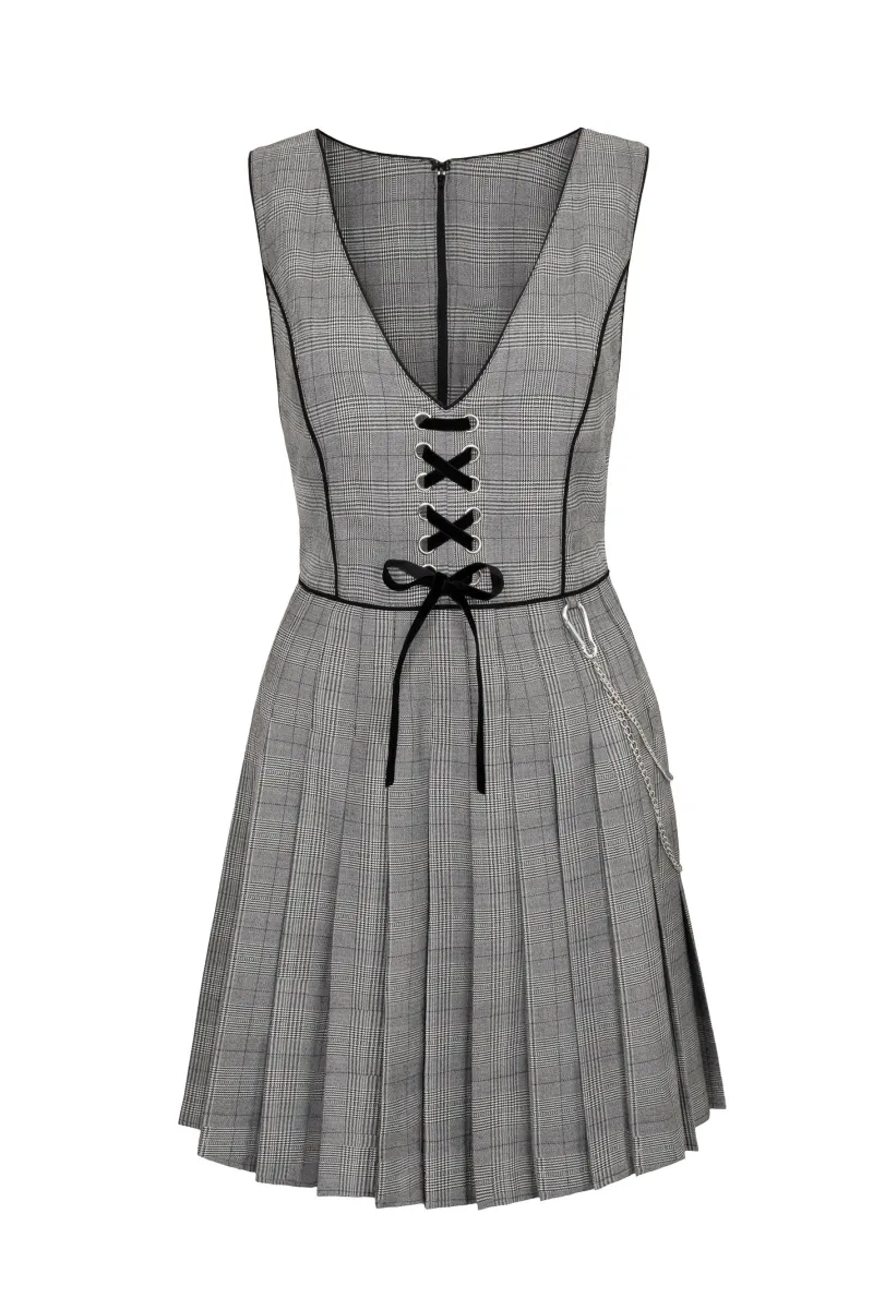 Hell Bunny Mina Pinafore Dress Grey Outlet