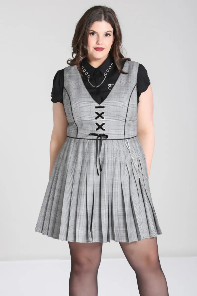 Hell Bunny Mina Pinafore Dress Grey Outlet
