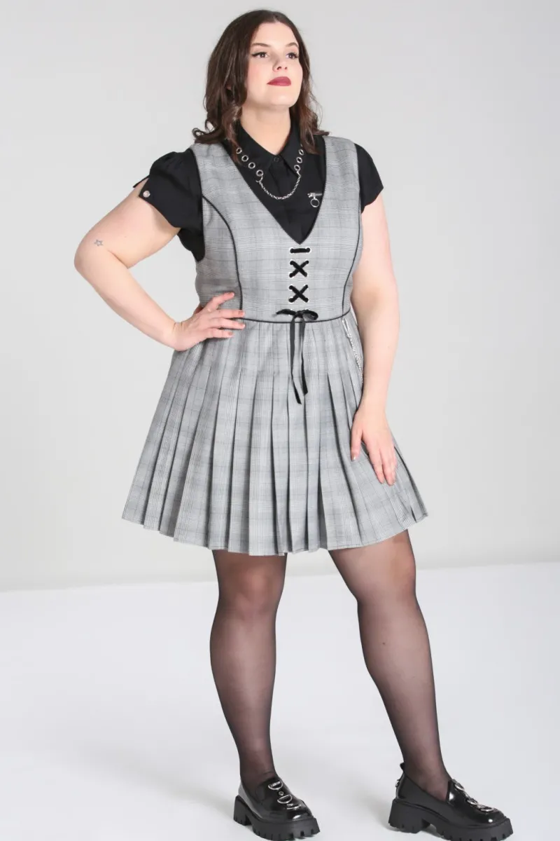 Hell Bunny Mina Pinafore Dress Grey Outlet