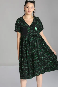 Hell Bunny Mulder Dress Green New