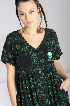 Hell Bunny Mulder Dress Green New