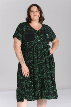 Hell Bunny Mulder Dress Green New