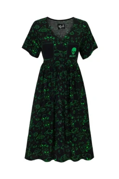 Hell Bunny Mulder Dress Green New