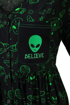 Hell Bunny Mulder Dress Green New