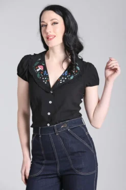 Hell Bunny Natura Blouse Black New