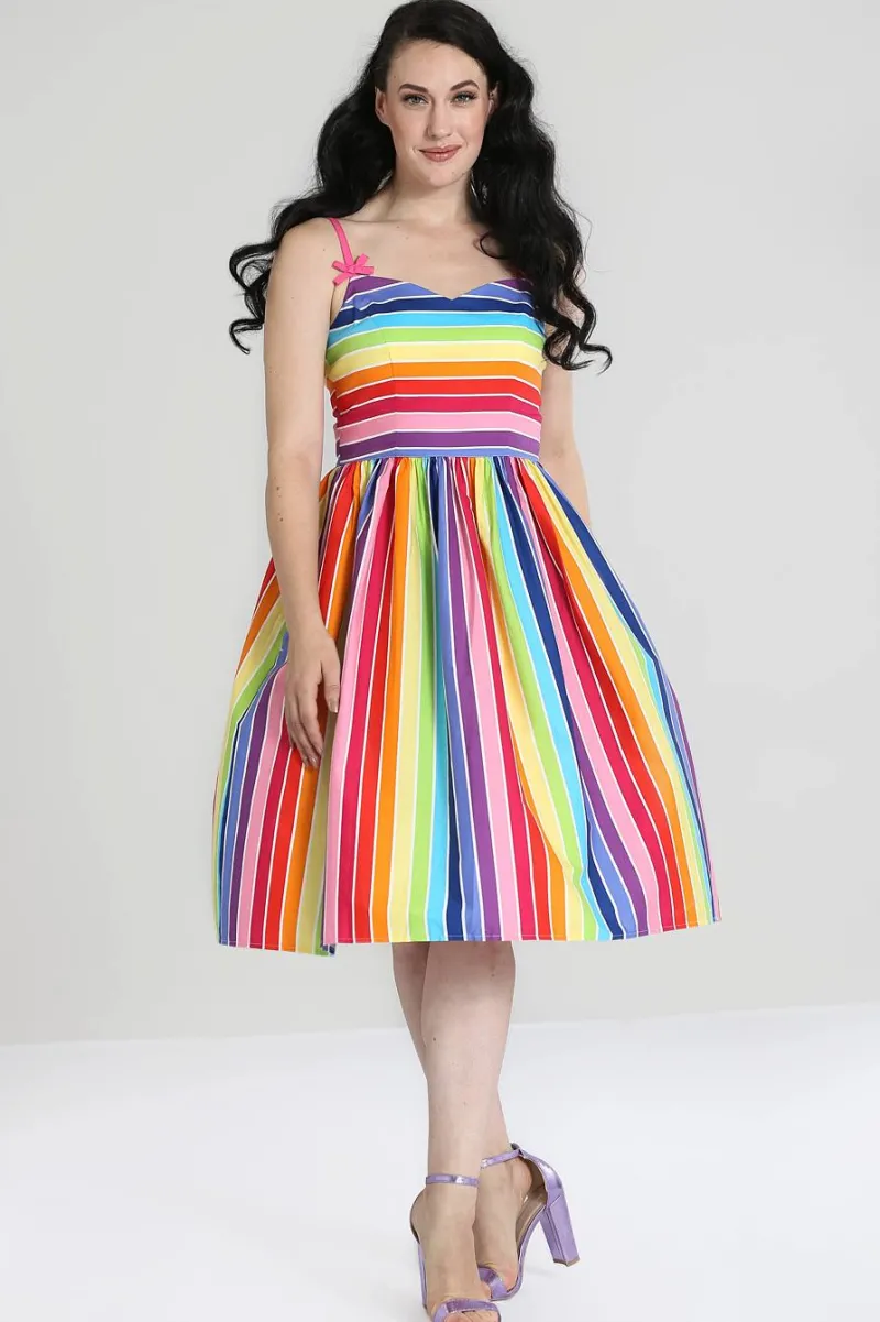 Hell Bunny New Over The Rainbow Dress MultiColour Hot