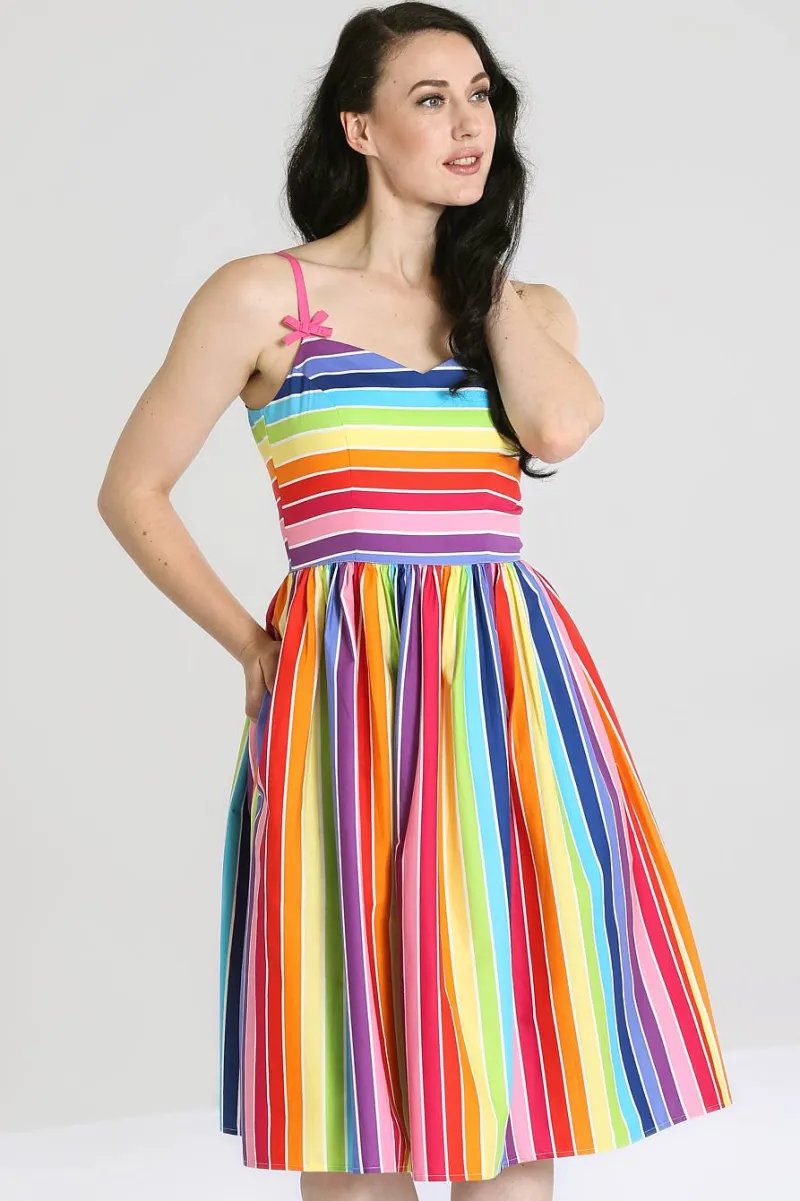 Hell Bunny New Over The Rainbow Dress MultiColour Hot