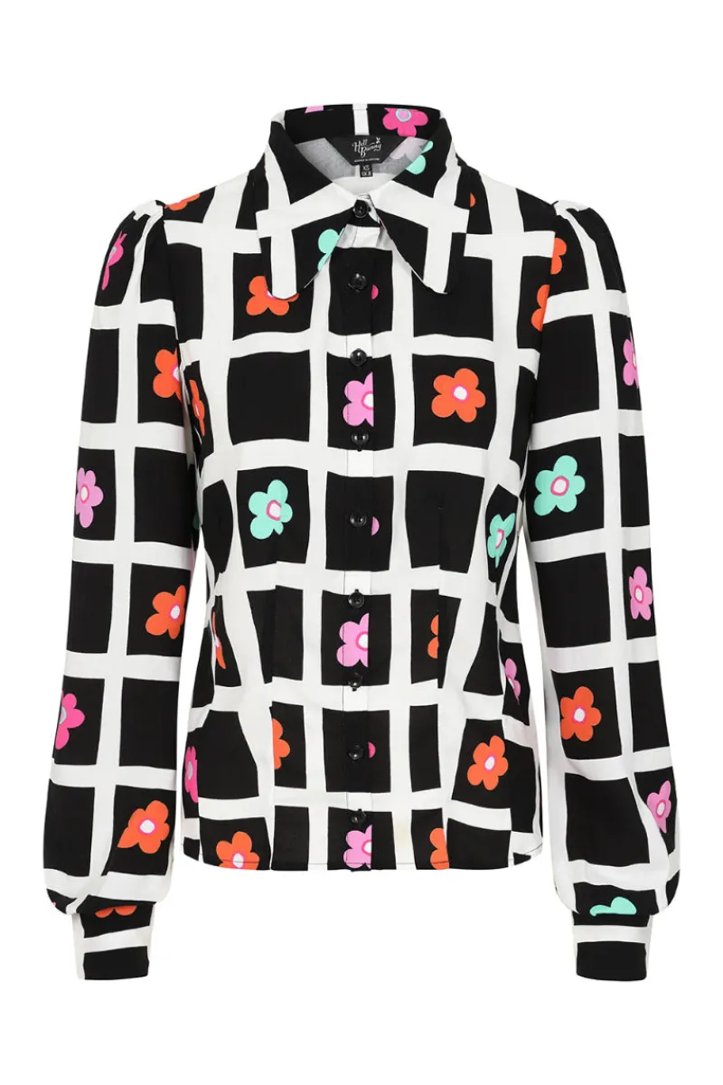 Hell Bunny Oopsie Daisy Blouse Black Hot