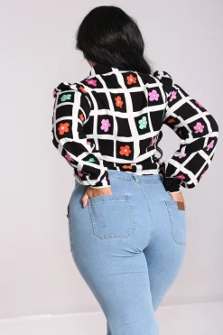 Hell Bunny Oopsie Daisy Blouse Black Hot