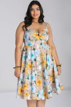 Hell Bunny Pattaya Dress Beige Outlet