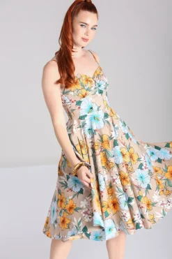 Hell Bunny Pattaya Dress Beige Outlet