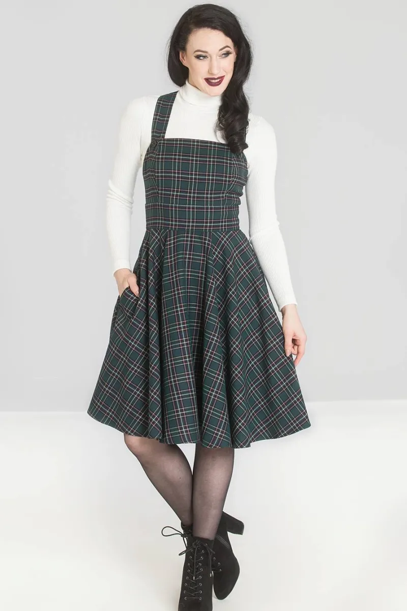 Hell Bunny Peebles Pinafore Dress Green
