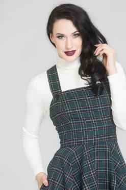 Hell Bunny Peebles Pinafore Dress Green