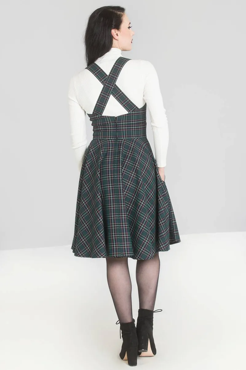 Hell Bunny Peebles Pinafore Dress Green
