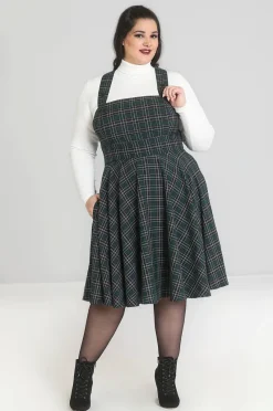 Hell Bunny Peebles Pinafore Dress Green