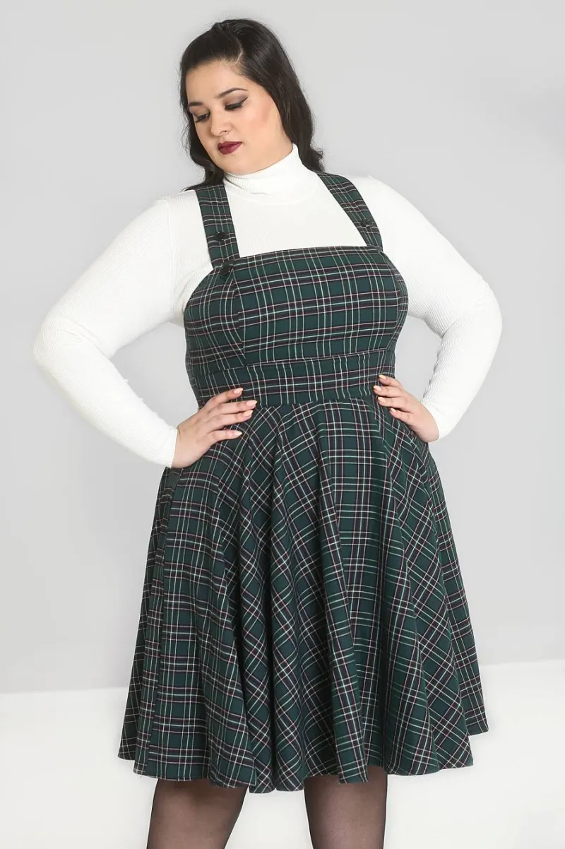 Hell Bunny Peebles Pinafore Dress Green