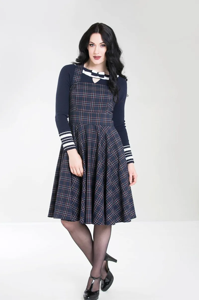 Hell Bunny Peebles Pinafore Dress Sale Navy Outlet