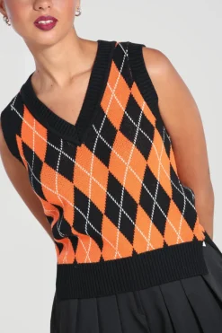 Hell Bunny Rhombus Vest -Orange Black Clearance