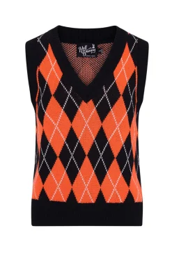 Hell Bunny Rhombus Vest -Orange Black Clearance