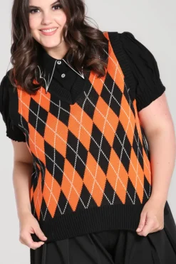 Hell Bunny Rhombus Vest -Orange Black Clearance